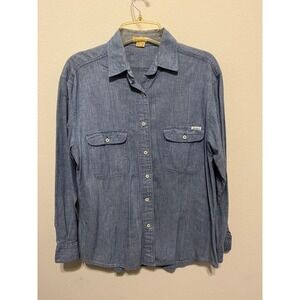 Vintage BILL BLASS Womens Denim Chambray Button Up Shirt Blue Long Sleeve